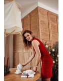 Elegantes rotes Kleid mit Stehkragen 6880 - Online-Shop - Boutique